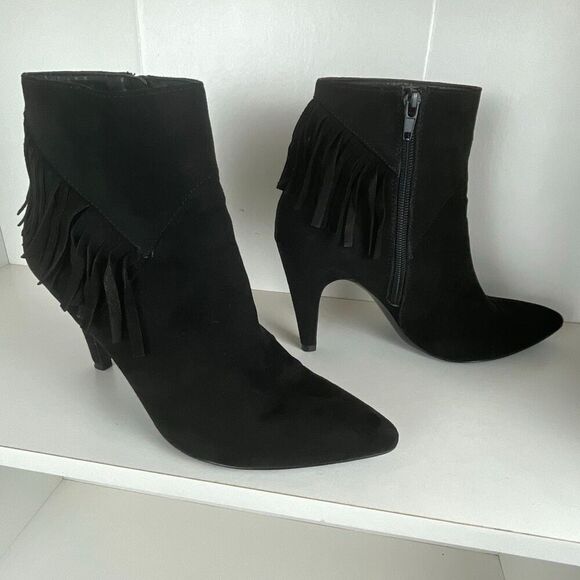 Nine West Pureheart2 Fringe Trim Ankle Boots 7.5 Black - Picture 1 of 11